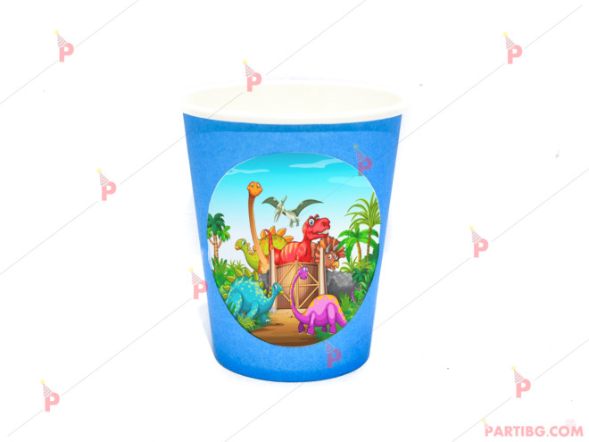 Чашки едноцветни в синьо с декор Динозаври | PARTIBG.COM