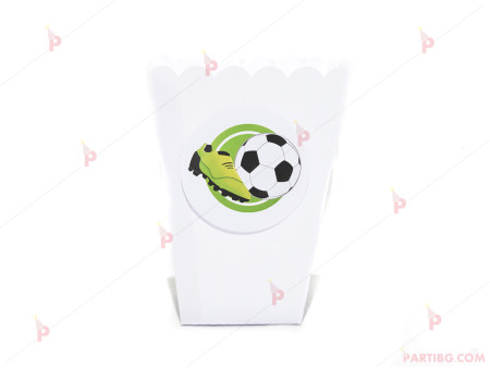 Кофичка за пуканки/чипс с декор футболна топка и бутонка в бяло / 1бр.