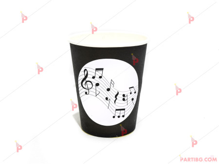 Чашки едноцветни в черно с музикален декор ноти