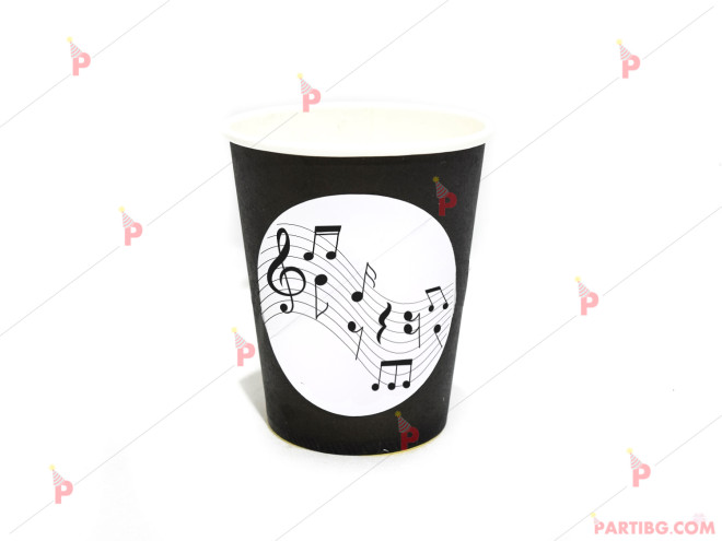 Чашки едноцветни в черно с музикален декор ноти | PARTIBG.COM