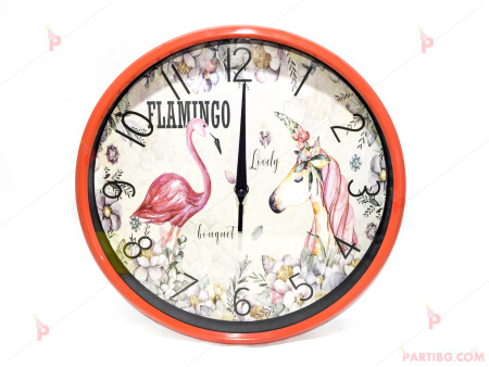 Стенен часовник с декор фламинго