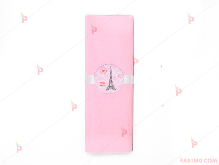 Салфетка едноцветна в розово и тематичен декор Айфелова кула Париж