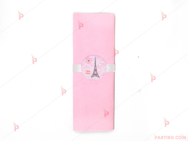 Салфетка едноцветна в розово и тематичен декор Айфелова кула Париж | PARTIBG.COM