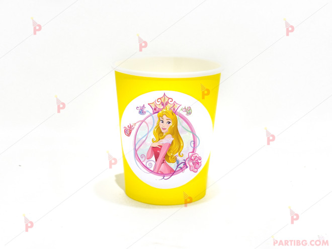 Чашки едноцветни в жълто с декор Аврора / Спящата красавица | PARTIBG.COM