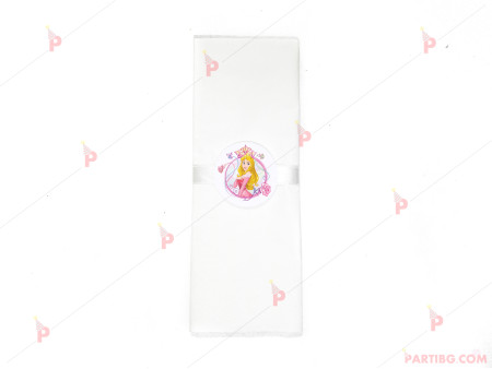 Салфетка едноцветна в бяло и тематичен декор Аврора / Спящата красавица