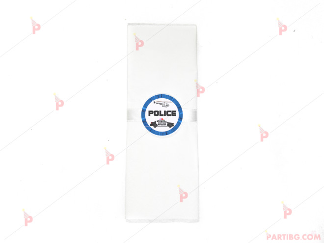 Салфетка едноцветна в бяло и тематичен декор Полицейска кола | PARTIBG.COM