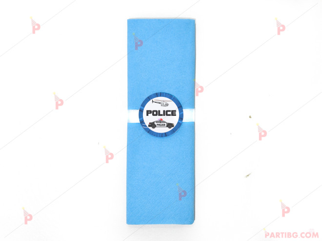 Салфетка едноцветна в синьо и тематичен декор Полицейска кола | PARTIBG.COM