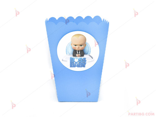 Кофичка за пуканки/чипс с декор Бебе Бос / The Boss Baby в синьо / 1бр. | PARTIBG.COM