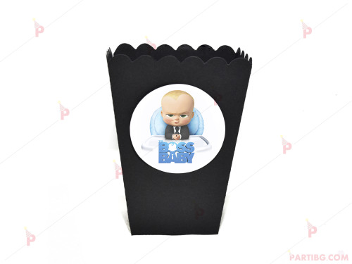 Кофичка за пуканки/чипс с декор Бебе Бос / The Boss Baby в черно / 1бр. | PARTIBG.COM