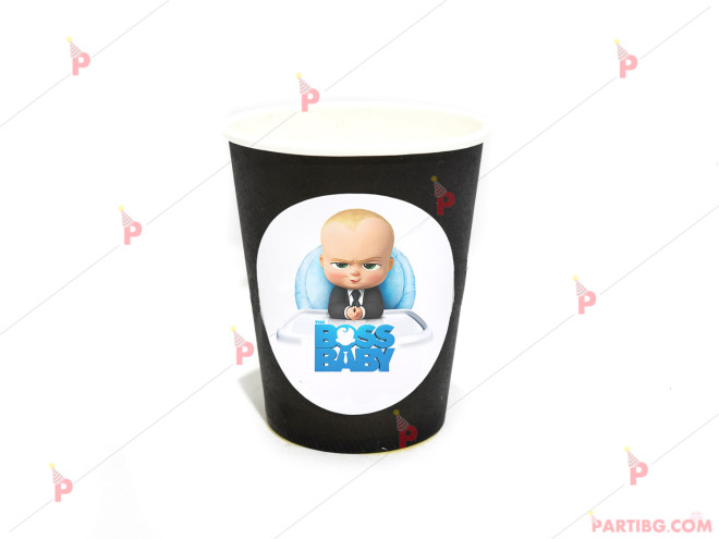 Чашки едноцветни в черно с декор Бебе Бос / The Boss Baby | PARTIBG.COM
