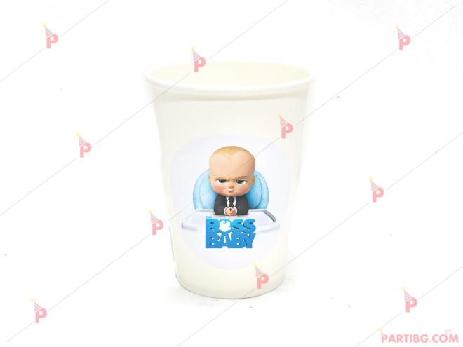 Чашки едноцветни в бяло с декор Бебе Бос / The Boss Baby | PARTIBG.COM