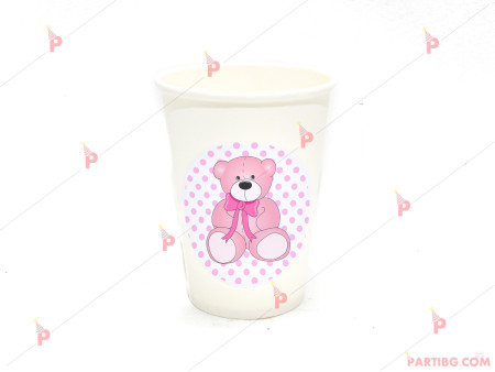 Чашки едноцветни с декор розово мече