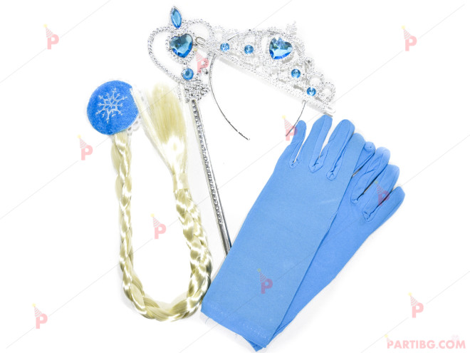 Комплект Елза - ръкавици, корона, пръчка и плитка | PARTIBG.COM