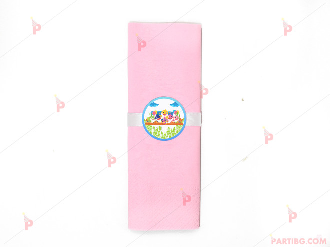 Салфетка едноцветна в розово и тематичен декор Бебета акули / Baby shark | PARTIBG.COM