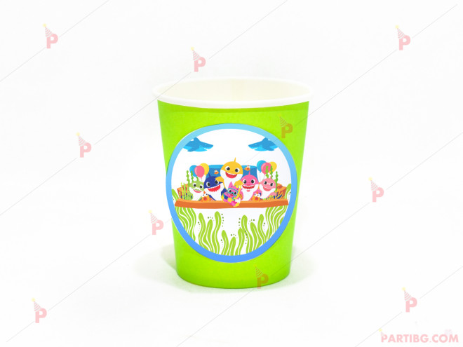 Чашки едноцветни в зелено с декор Бебета акули / Baby shark | PARTIBG.COM