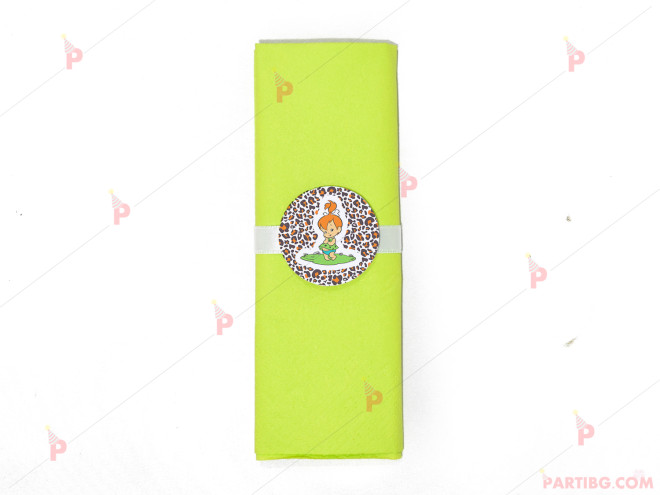 Салфетка едноцветна в зелено и тематичен декор Пебълс - Семейство Флинстоун / The Flinstones | PARTIBG.COM
