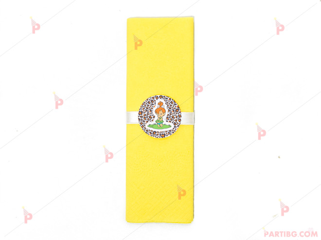 Салфетка едноцветна в жълто и тематичен декор Пебълс - Семейство Флинстоун / The Flinstones | PARTIBG.COM