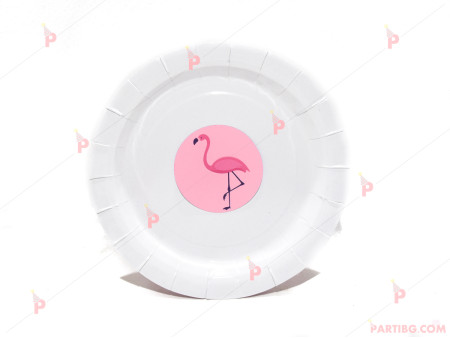 Чинийки едноцветни в бяло с декор Фламинго2