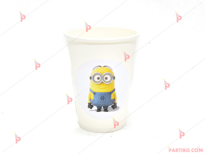 Чашки едноцветни в бяло с декор Миньони | PARTIBG.COM