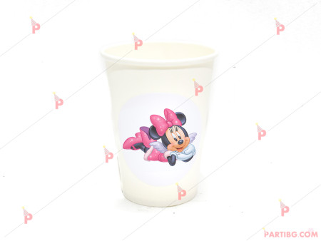 Чашки едноцветни в бяло с декор Мини маус 