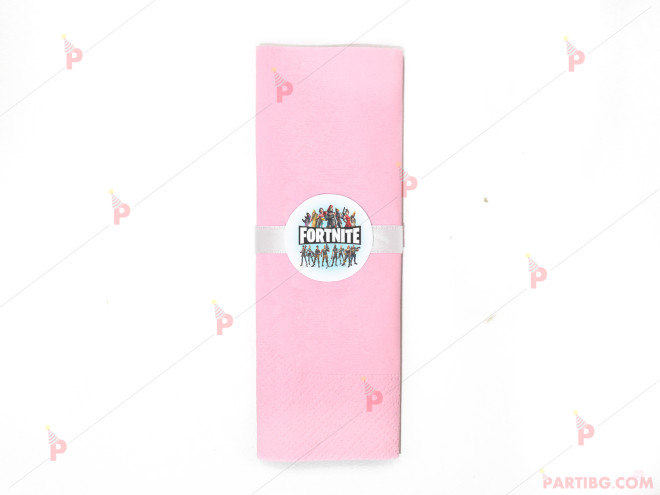 Салфетка едноцветна в розово и тематичен декор Фортнайт / Fortnite | PARTIBG.COM