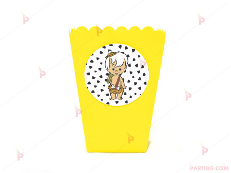 Кофичка за пуканки/чипс с декор Бам Бам - Семейство Флинстоун / The Flinstones в жълто / 1бр.