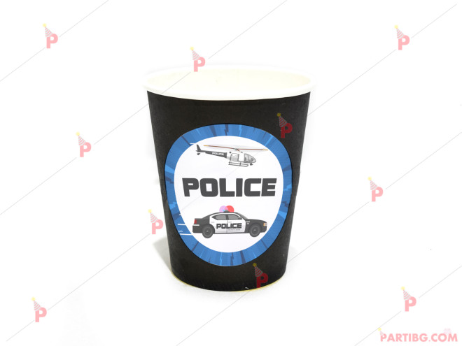 Чашки едноцветни в черно с декор Полицейска кола | PARTIBG.COM