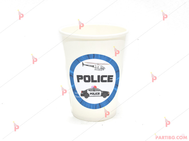 Чашки едноцветни в бяло с декор Полицейска кола | PARTIBG.COM