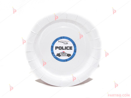 Чинийки едноцветни в бяло с декор Полицейска кола