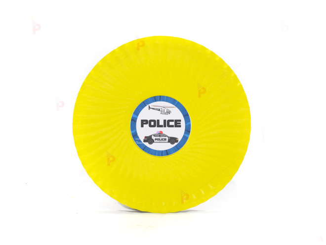 Чинийки едноцветни в жълто с декор Полицейска кола | PARTIBG.COM