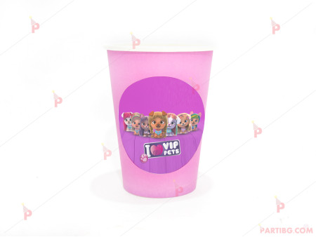 Чашки едноцветни в розово с декор Вип Петс / VIP Pets