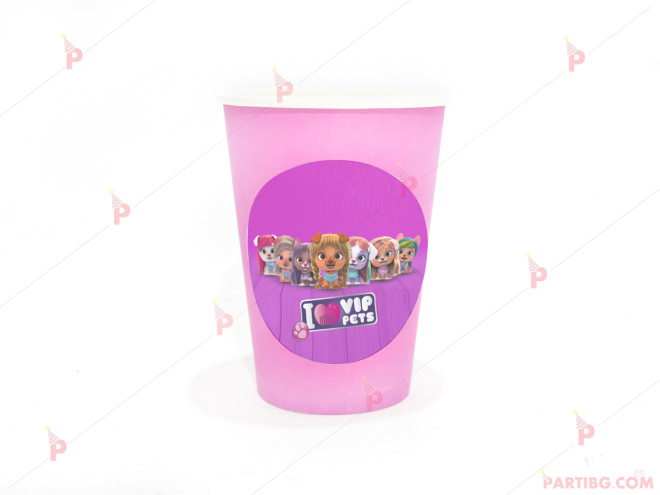Чашки едноцветни в розово с декор Вип Петс / VIP Pets | PARTIBG.COM