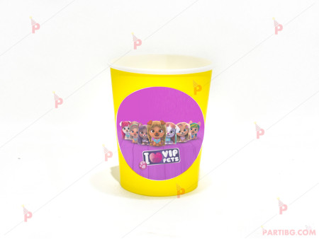 Чашки едноцветни в жълто с декор Вип Петс / VIP Pets