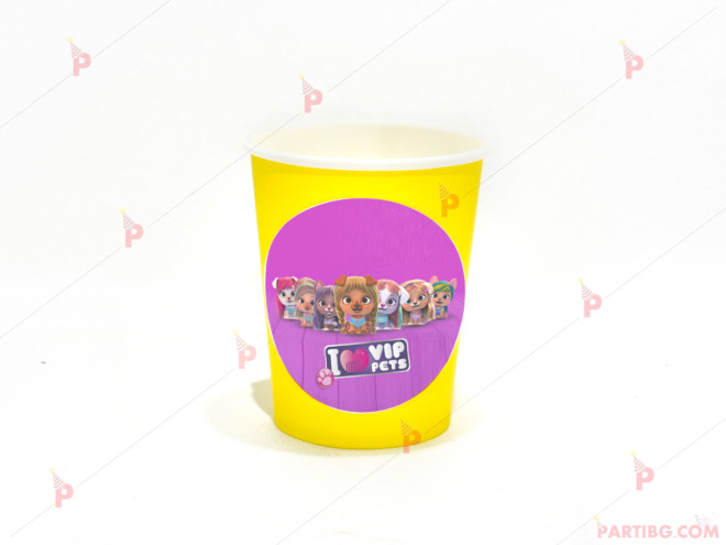 Чашки едноцветни в жълто с декор Вип Петс / VIP Pets | PARTIBG.COM