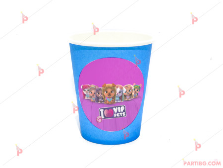 Чашки едноцветни в синьо с декор Вип Петс / VIP Pets