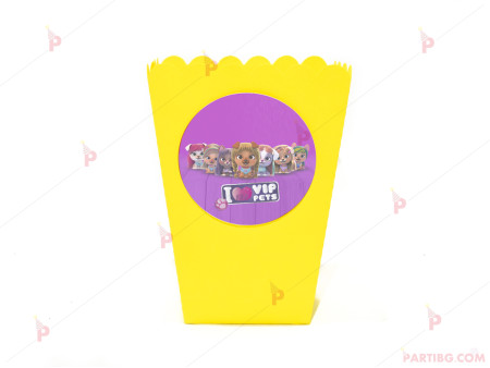 Кофичка за пуканки/чипс с декор Вип Петс / VIP Pets в жълто / 1бр.