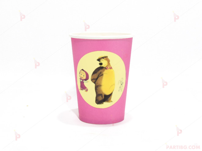 Чашки едноцветни в розово с декор Маша и Мечока / Masha and The Bear | PARTIBG.COM