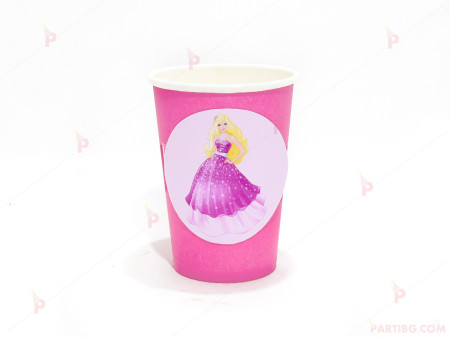 Чашки едноцветни в розово с декор Барби / Barbie