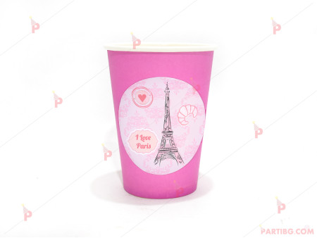 Чашки едноцветни в розово с декор Айфелова кула Париж