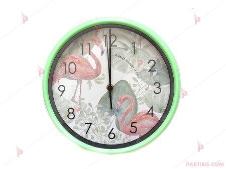 Стенен часовник с декор фламинго