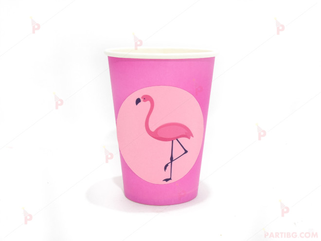 Чашки едноцветни в розово с декор Фламинго 2 | PARTIBG.COM