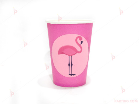 Чашки едноцветни в розово с декор Фламинго