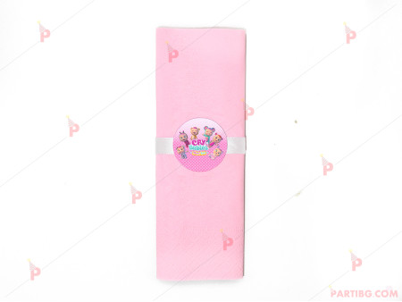 Салфетка едноцветна в розово и тематичен декор Плачещи бебета / Cry babies