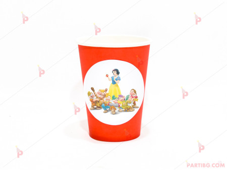 Чашки едноцветни в червено с декор Снежанка и седемте джуджета/Snow White and the Seven Dwarfs