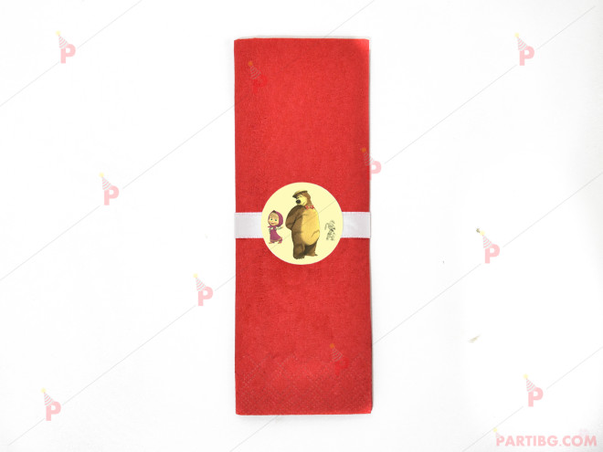 Салфетка едноцветна в червено и тематичен декор Маша и Мечока / Masha and The Bear | PARTIBG.COM