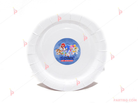 Чинийки едноцветни в бяло с декор Соник / Sonic The Hedgehog
