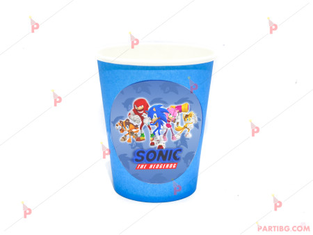 Чашки едноцветни в синьо с декор Соник / Sonic The Hedgehog