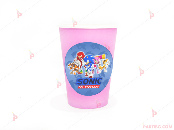 Чашки едноцветни в розово с декор Соник / Sonic The Hedgehog | PARTIBG.COM