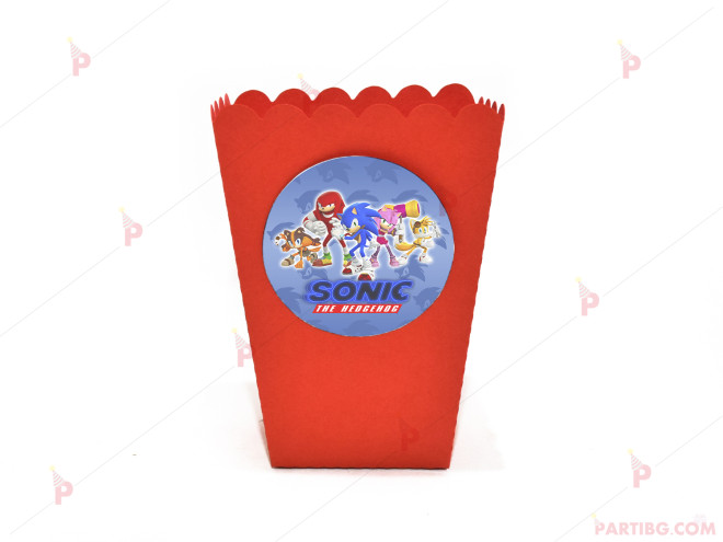 Кофичка за пуканки/чипс с декор Соник / Sonic The Hedgehog в червено / 1бр. | PARTIBG.COM