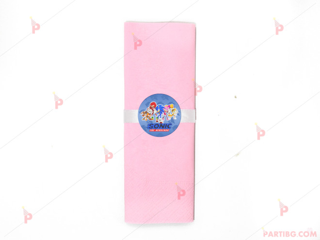 Салфетка едноцветна в розово и тематичен декор Соник / Sonic The Hedgehog | PARTIBG.COM
